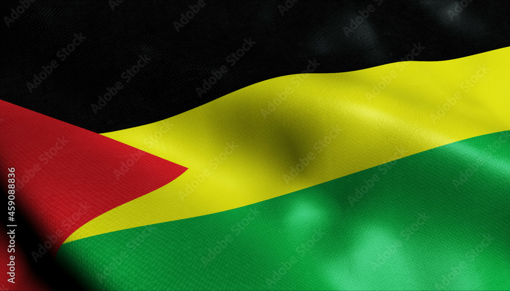 3D Waving Ethiopia Region Flag of Benishangul Gumuz Closeup View 3D Waving Ethiopia Region Flag of Benishangul Gumuz Closeup View