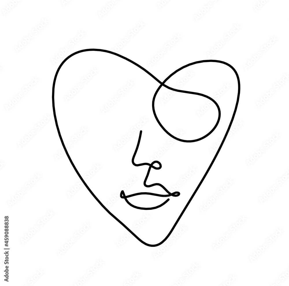Woman silhouette face in shape heart as line drawing picture on white. Vector Woman silhouette face in shape heart as line drawing picture on white. Vector