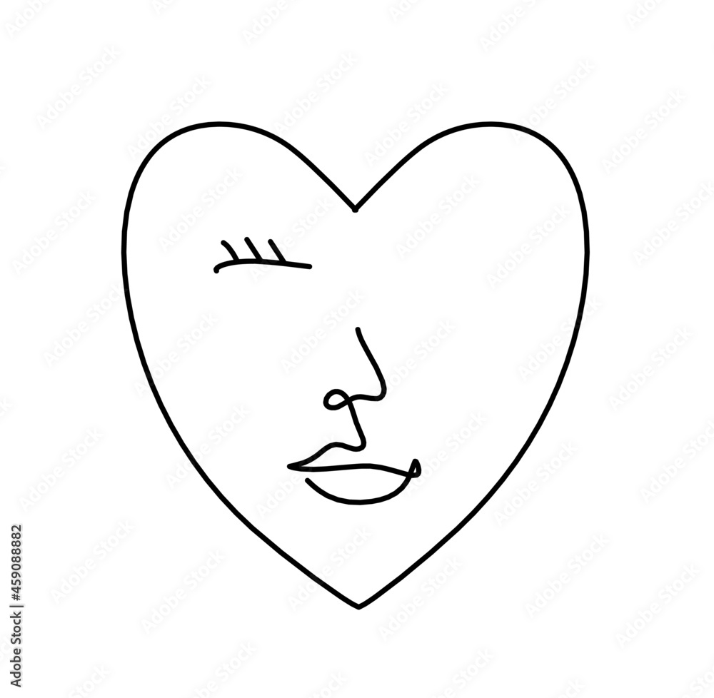 Woman silhouette face in shape heart as line drawing picture on white. Vector Woman silhouette face in shape heart as line drawing picture on white. Vector