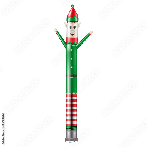 Inflatable dancing elf tube man isolated on white background, vector illustration. Air dancer for Christmas design