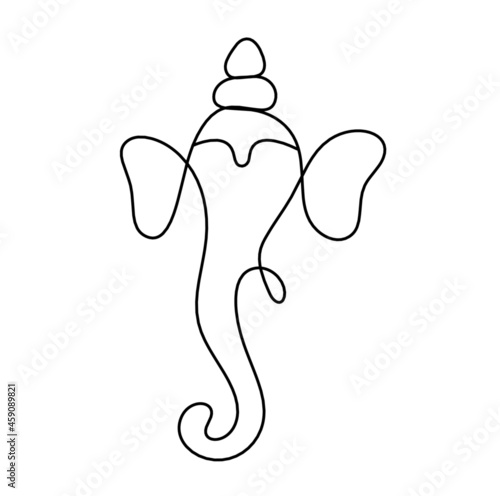 Silhouette of Lord Ganesha as line drawing on the white background. Vector
