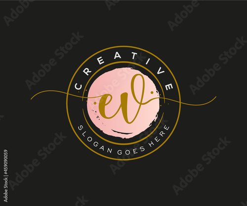 initial EV Feminine logo beauty monogram and elegant logo design, handwriting logo of initial signature, wedding, fashion, floral and botanical with creative template.