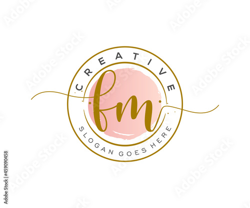 initial FM Feminine logo beauty monogram and elegant logo design, handwriting logo of initial signature, wedding, fashion, floral and botanical with creative template.