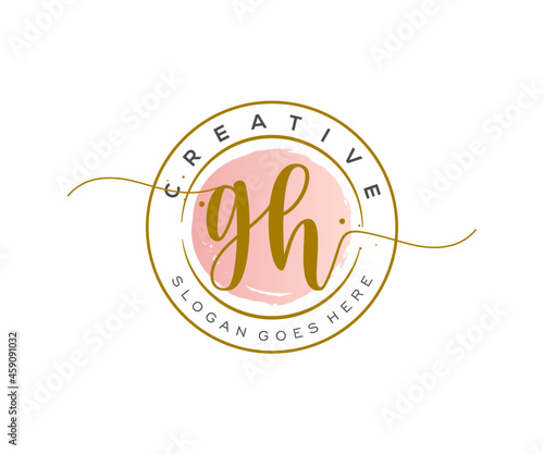 initial GHFeminine logo beauty monogram and elegant logo design, handwriting logo of initial signature, wedding, fashion, floral and botanical with creative template. photo