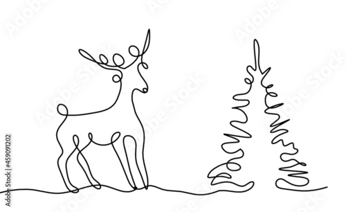 Silhouette of abstract deer as line drawing on white