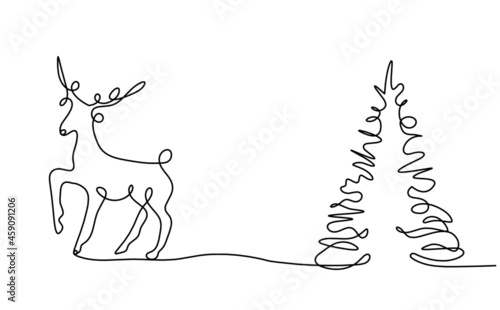 Silhouette of abstract deer as line drawing on white