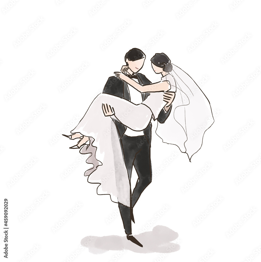 女性を抱きかかえる男性 お姫様抱っこ 新郎新婦 花嫁 ウエディング 結婚 A Stock Illustration Adobe Stock