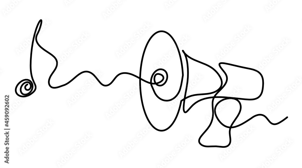 Abstract megaphone as continuous lines drawing on white background. Vector Abstract megaphone as continuous lines drawing on white background. Vector
