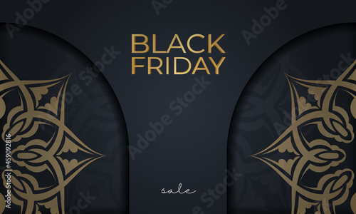 Celebratory advertising for black friday sale dark blue with vintage gold pattern
