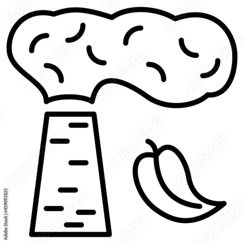 Environmental pollution by industrial emissions. Smoke and smog from the pipe, harm to nature. An environmental problem. Vector icon, outline, isolated.