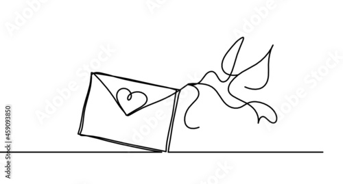 Abstract paper envelope with bird as line drawing on white background © suns07butterfly