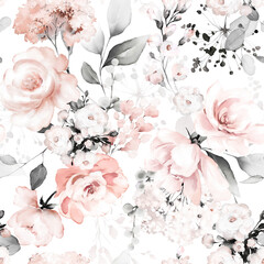 Keuken achterwand Wit patronen seamless floral watercolor pattern with garden pink, flowers roses, leaves, branches. Botanic tile, background.  © lisima