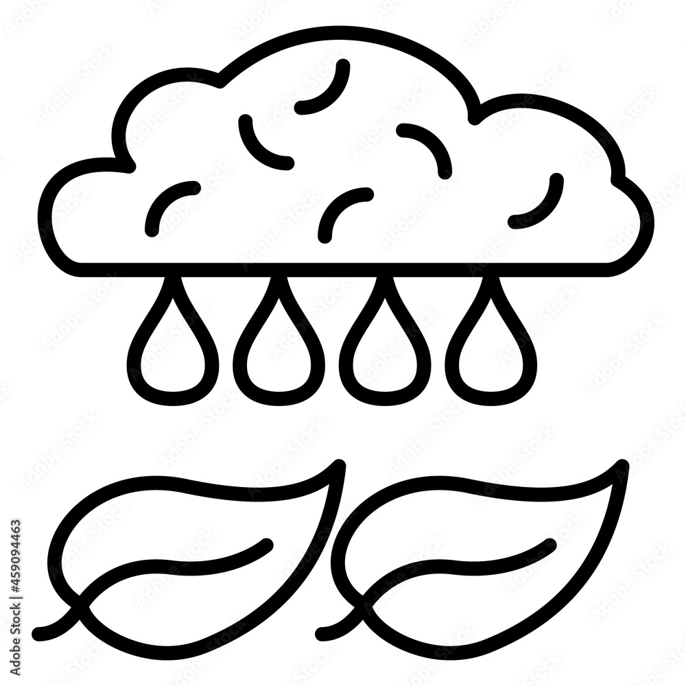 Raindrops water the plants. Natural watering. Time of year, rainy weather, meteorology, weather forecast. Vector icon, outline, isolated. Raindrops water the plants. Natural watering. Time of year, rainy weather, meteorology, weather forecast. Vector icon, outline, isolated.