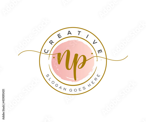 initial NP Feminine logo beauty monogram and elegant logo design, handwriting logo of initial signature, wedding, fashion, floral and botanical with creative template.