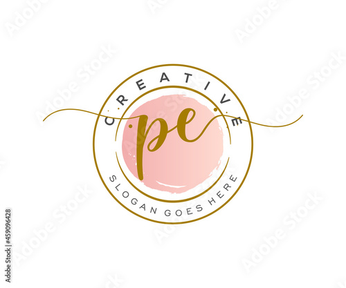 initial PE Feminine logo beauty monogram and elegant logo design, handwriting logo of initial signature, wedding, fashion, floral and botanical with creative template.