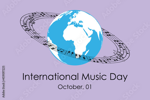 World surround with musice note ring, abstract vector iilustration of international music day event