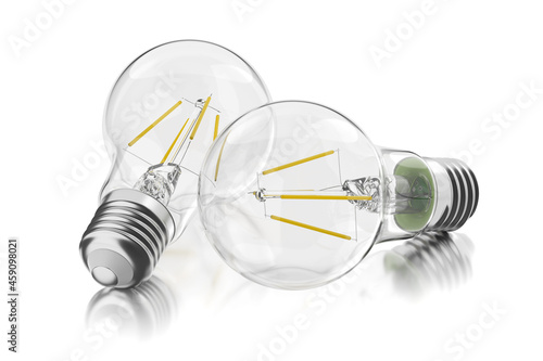 LED filament bulbs isolated on white. 3D rendering illustration.