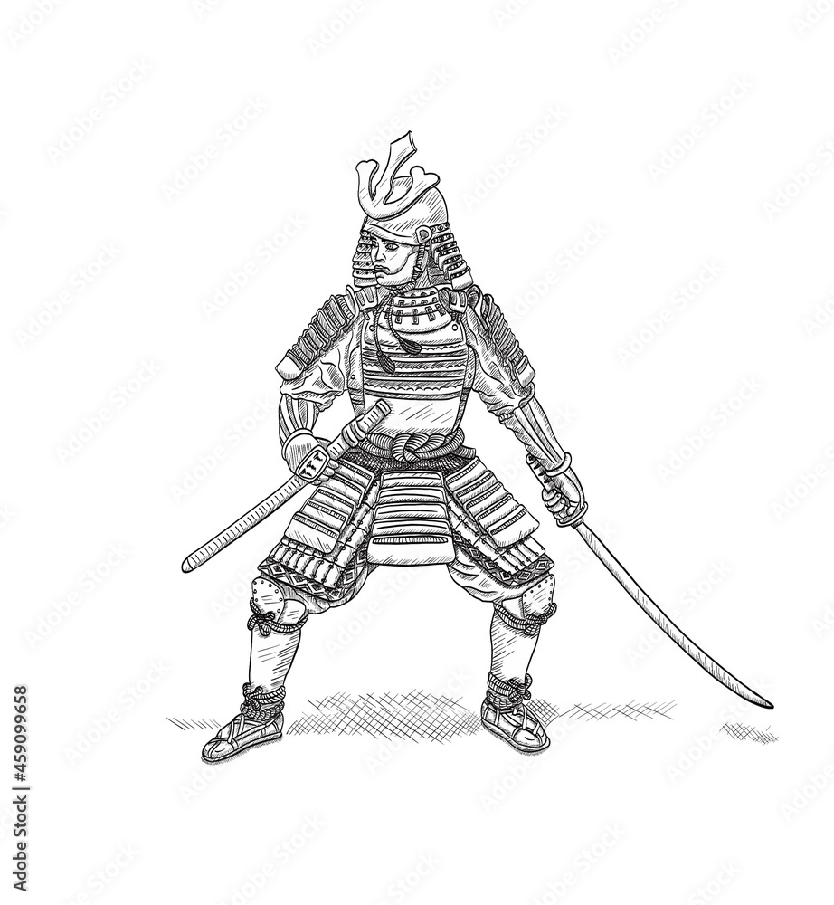 A brave samurai prepares for battle. The history of Japan in outline. A brave samurai prepares for battle. The history of Japan in outline.