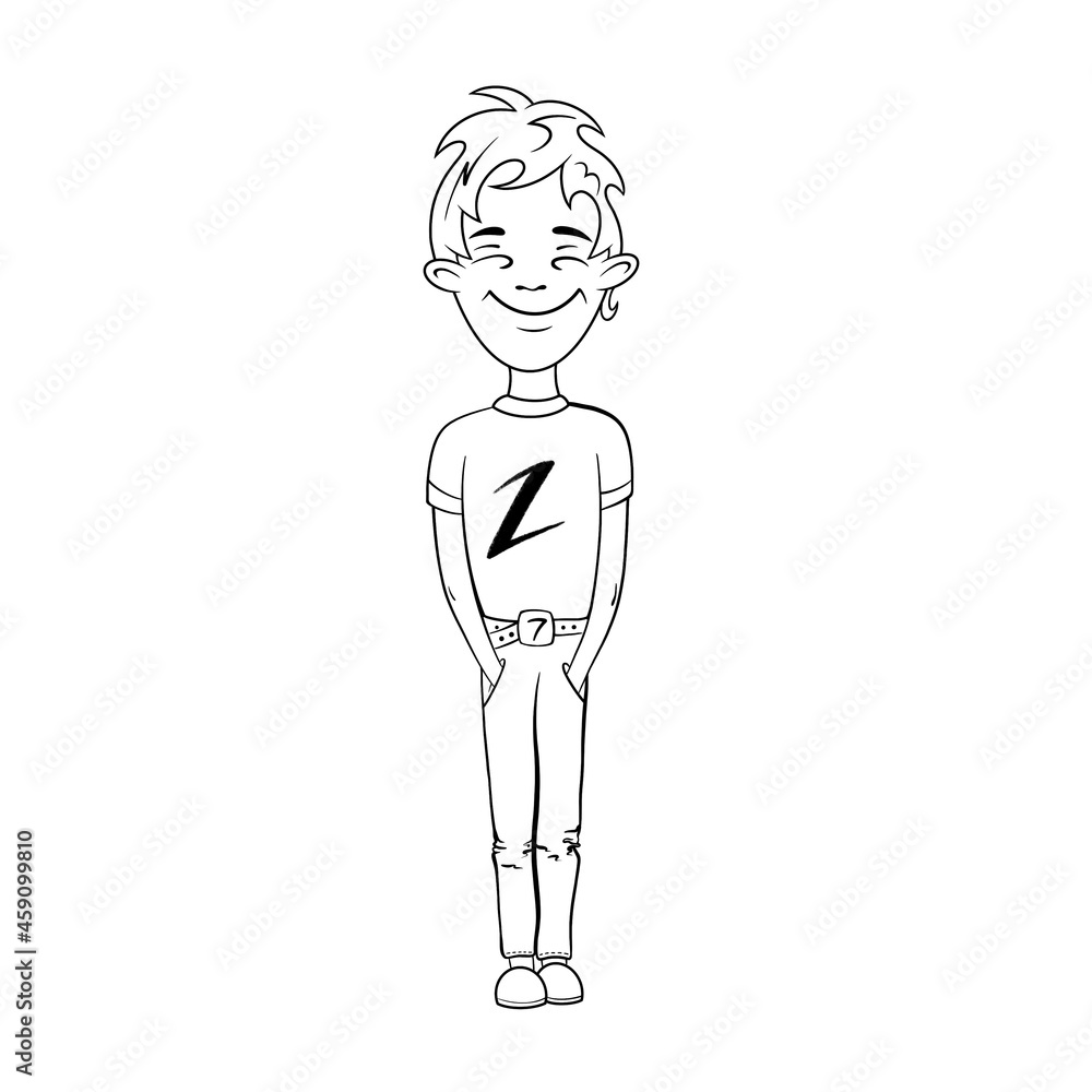Children character design calm teenager in blue jeans