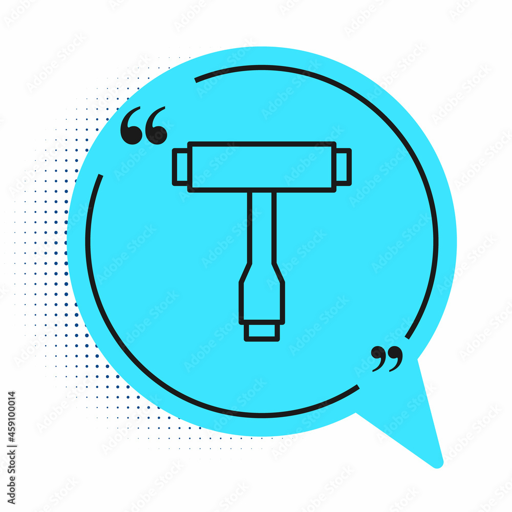 Black line Multi-Function All-In-One portable skate tool T-tool for skateboard, longboard, electric skateboard icon isolated on white background. Blue speech bubble symbol. Vector Black line Multi-Function All-In-One portable skate tool T-tool for skateboard, longboard, electric skateboard icon isolated on white background. Blue speech bubble symbol. Vector