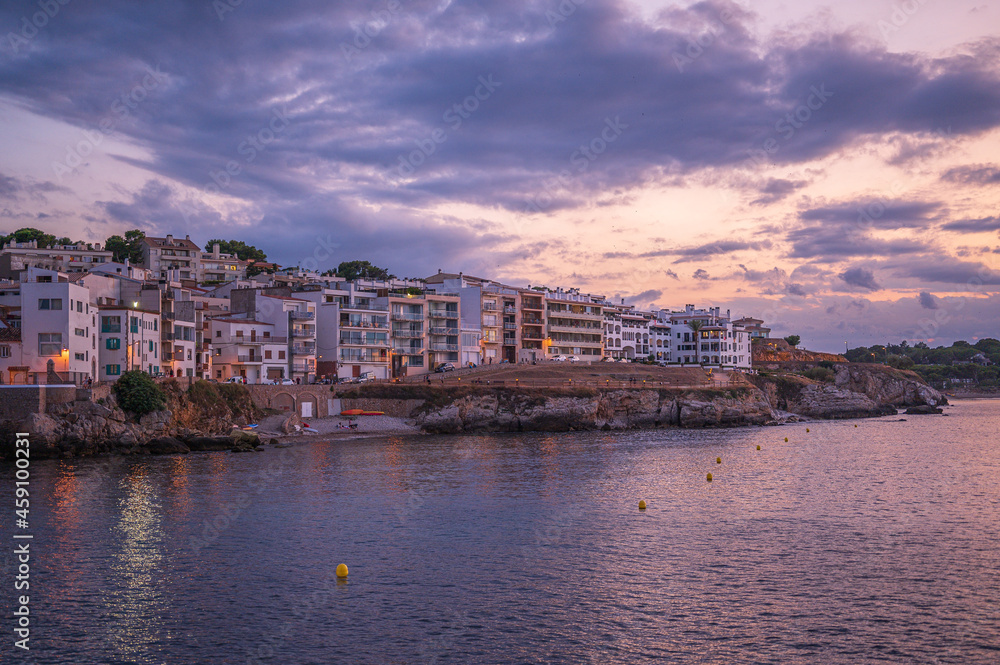 L'Escala catalonia Spain  July 22 2019 ealy evening at the harbor side of L'Escala with apartments