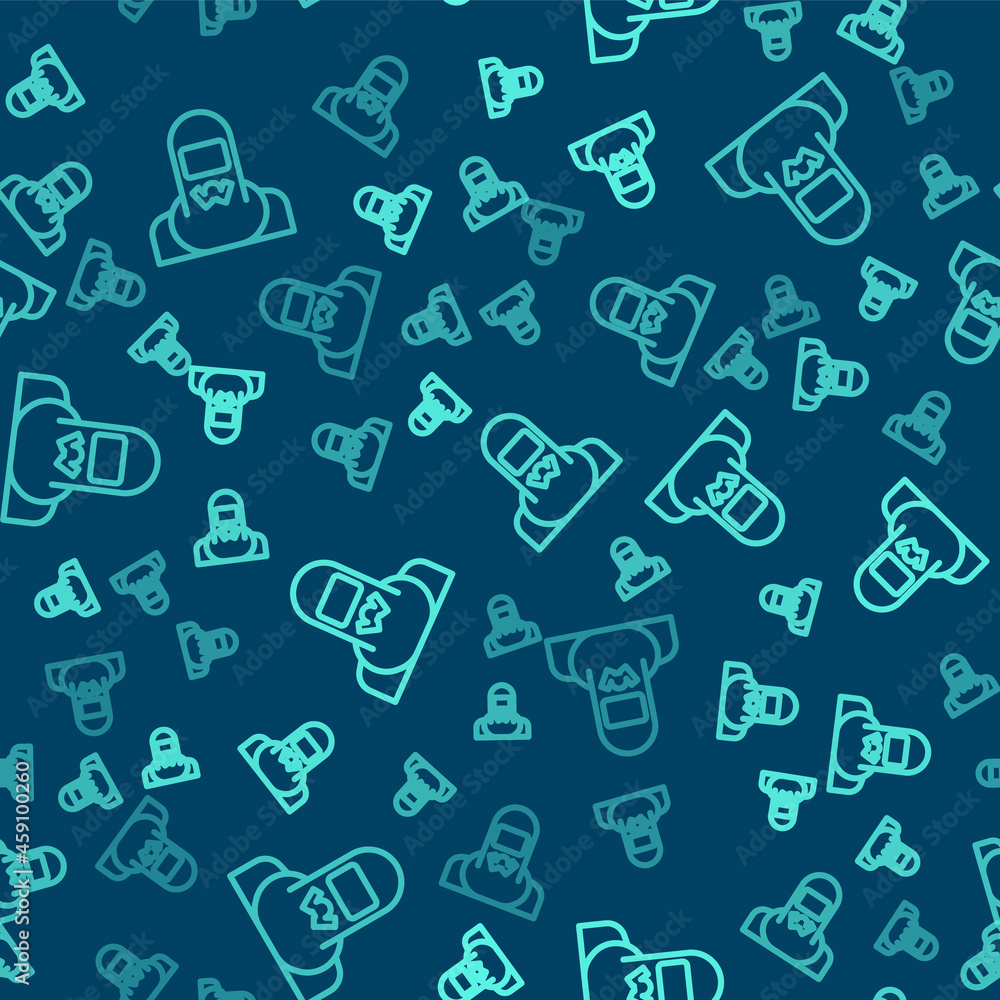 Green line Nuclear power plant worker wearing protective clothing icon isolated seamless pattern on blue background. Nuclear reactor worker. Vector Green line Nuclear power plant worker wearing protective clothing icon isolated seamless pattern on blue background. Nuclear reactor worker. Vector