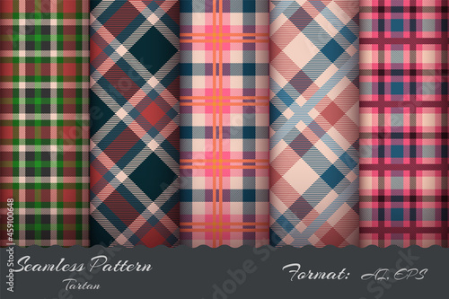 Set retro tartan seamless pattern