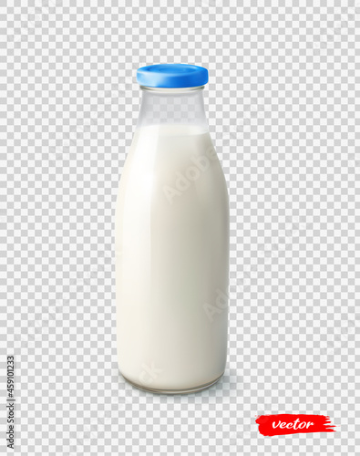 Bottle milk isolated on transparent background. Realistic vector illustration.