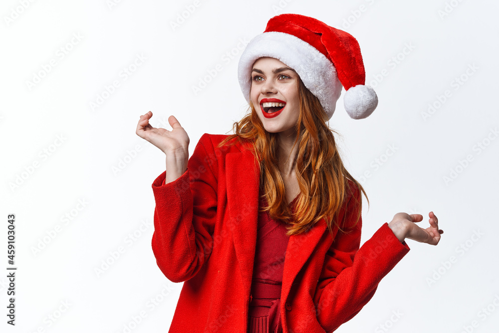 woman wearing santa costume posing decoration model woman wearing santa costume posing decoration model