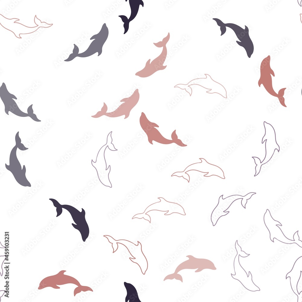 Dark Pink, Blue vector seamless backdrop with ocean dolphins.