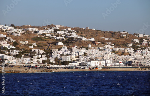 Fototapeta Naklejka Na Ścianę i Meble -  Beautiful Greek island Mykonos seaside and traditional bulidings in Greece. Mykonos is located to the area of the central Aegean Sea and belongs to the prefecture of Cyclades.