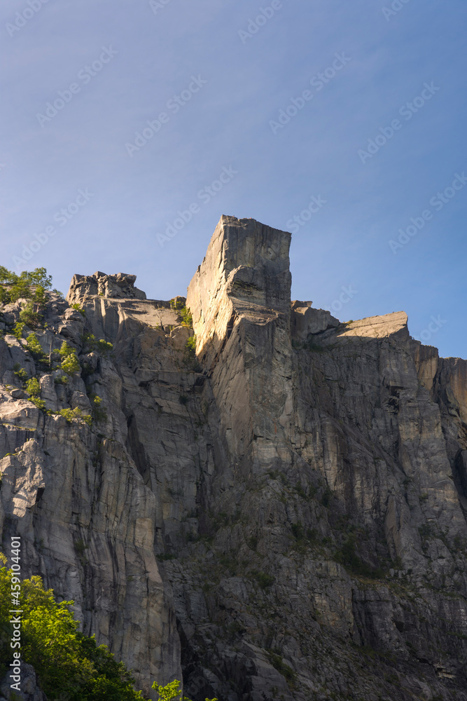 preikestolen seen from below during a cruise on the Lysefjord fjord in Norway