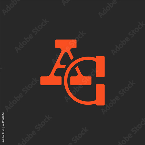 Initials AC or CA letters logo pop art, two intersection serif letters A and C orange color, trendy typography print.