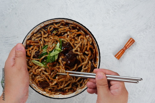 jajangmyeon Korean Instant Noodle with Black Bean Sauce photo