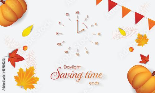 Set the clock to daylight saving time ends. Vector illustration with message