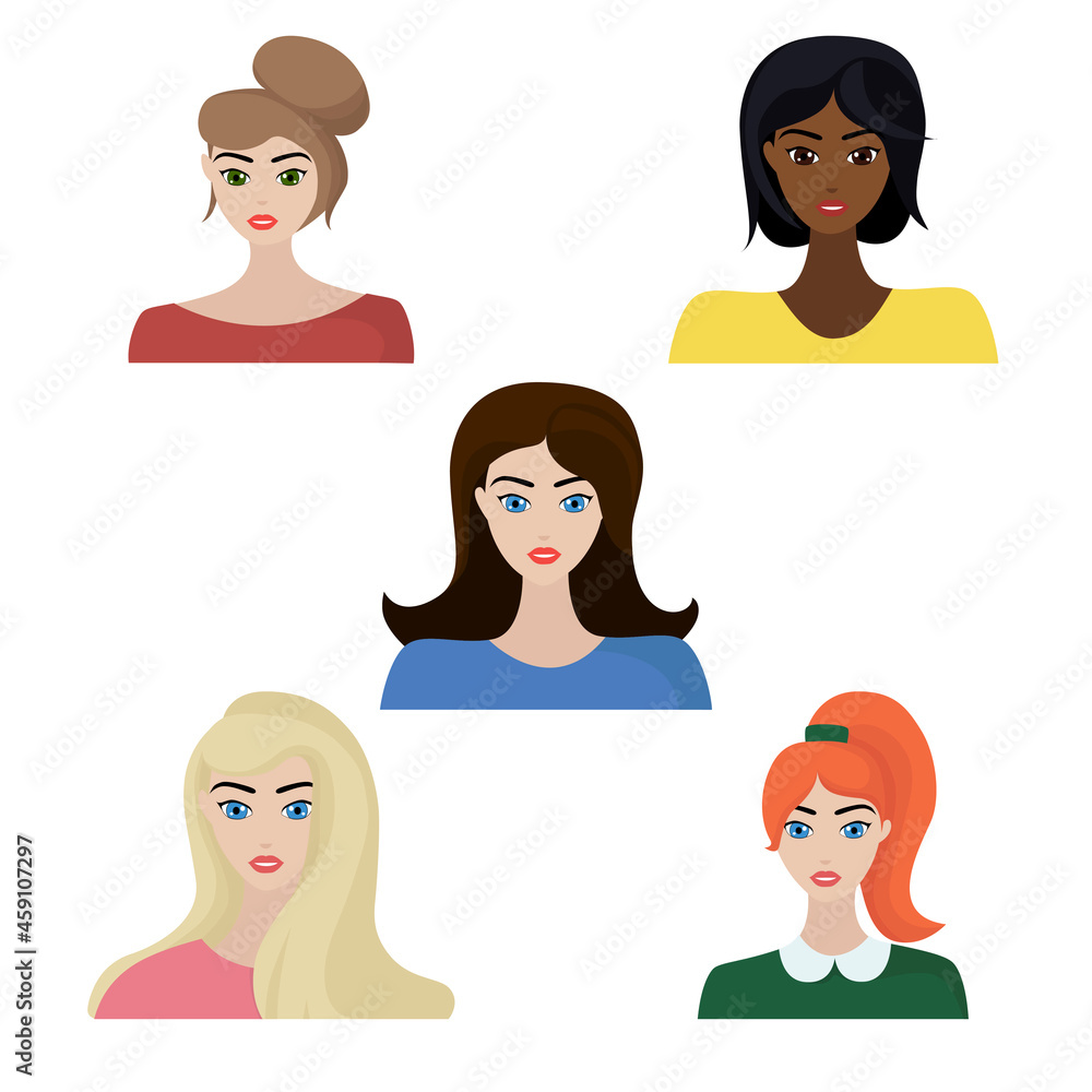 Infographics people, five female faces. People Vector Design Infographics people, five female faces. People Vector Design