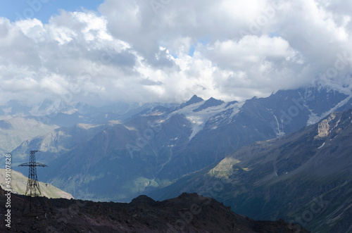 peaks of the Caucasus mountains in autumn in haze