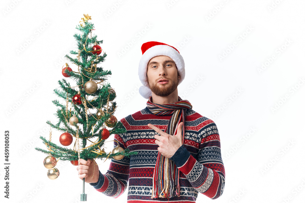 emotional man in New Year's clothes decoration christmas isolated background emotional man in New Year's clothes decoration christmas isolated background