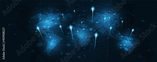 Global network connection World map abstract technology background global business innovation concept