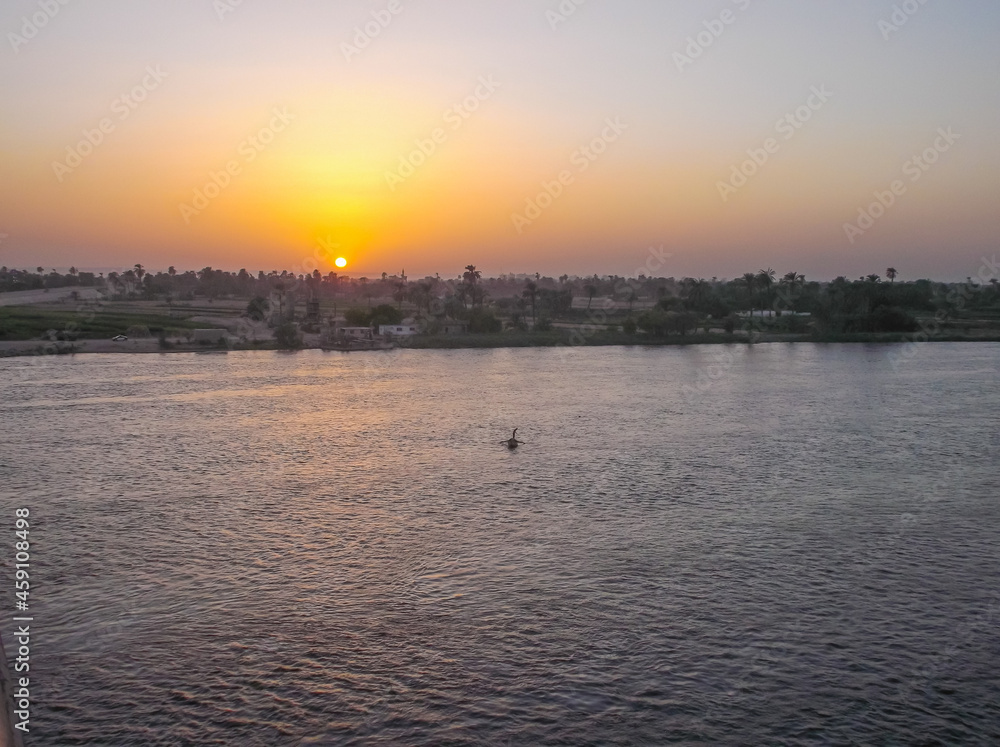 Sunset on the bridge over the Nile River