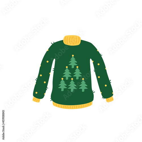 Green christmas ugly sweater with spruce pattern