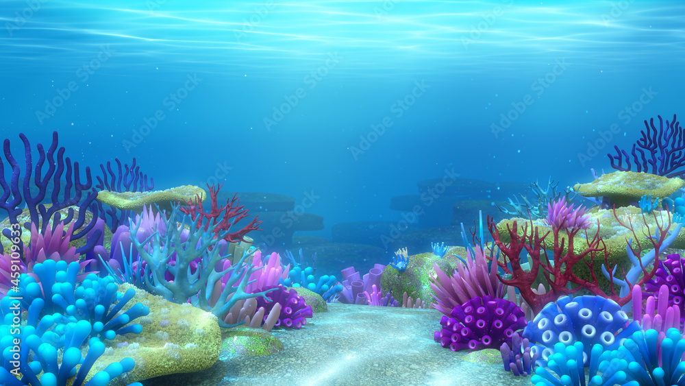 Colorful coral reef under the sea,Ocean Underwater World Background,3d  rendering. Stock Illustration | Adobe Stock