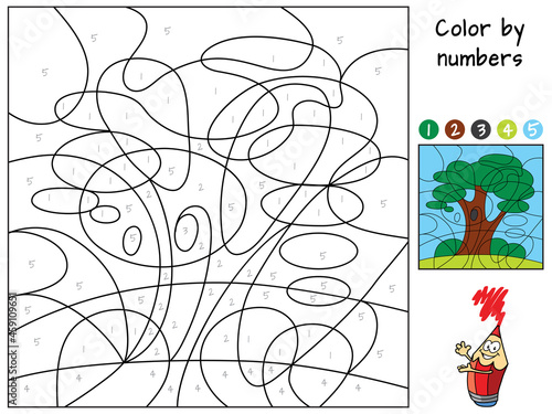 Tree. Color by numbers. Coloring book