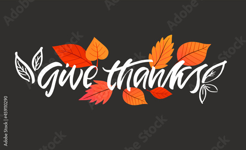 Hand drawn Thanksgiving lettering typography poster. Celebration text «Happy Thanksgiving day» on textured background for postcard, icon, logo or badge. Vector vintage style calligraphy EPS10