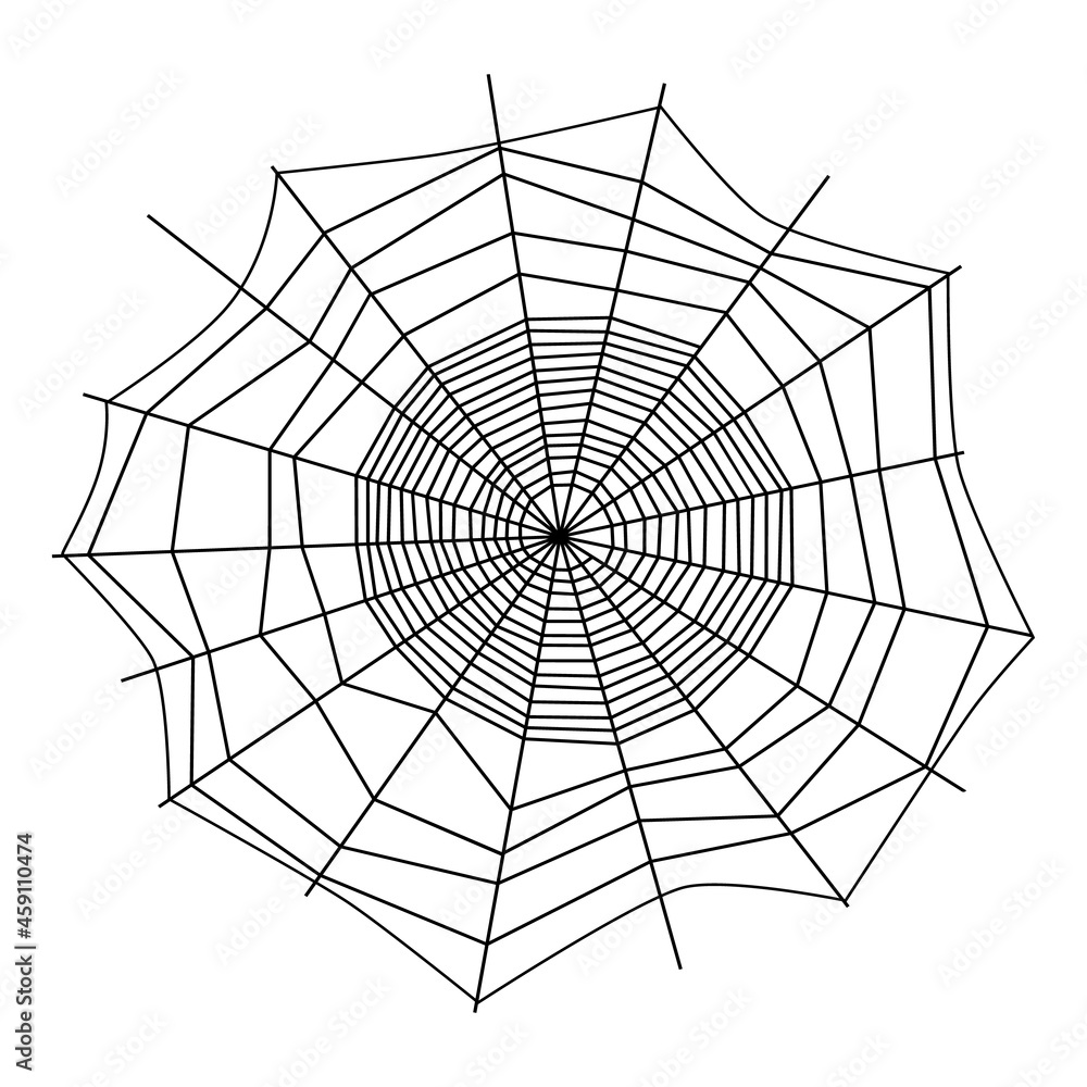 Lightweight fantastic spider web. Interlacing of threads. Insidious spidery trap black silhouette. Guide lines and signal lines as aerial webs. Halloween scary symbol. Poisonous arthropod sign.