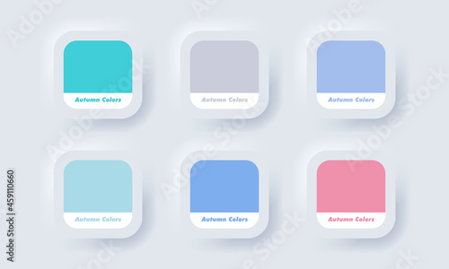 Autumn palette color in RGB HEX. Color Catalog. Neumorphic UI UX white user interface web button. Neumorphism. Vector EPS 10.