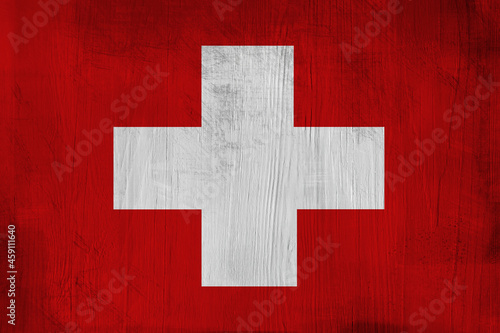 Patriotic wooden background in color of Switzerland flag