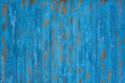 blue wood texture background, top view wooden plank panel, peeling paint on wood © Joppi