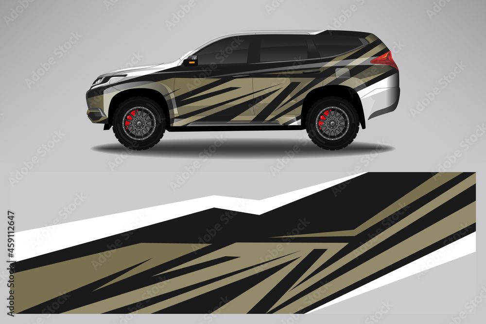 Wrap car vector design decal. Graphic abstract line racing background design for vehicle, race car, rally, adventure livery camouflage.