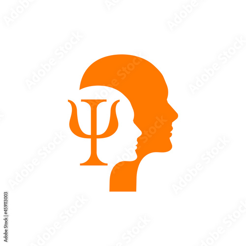 Letter psi and two profiles. Psychology logo. Psychologist icon
